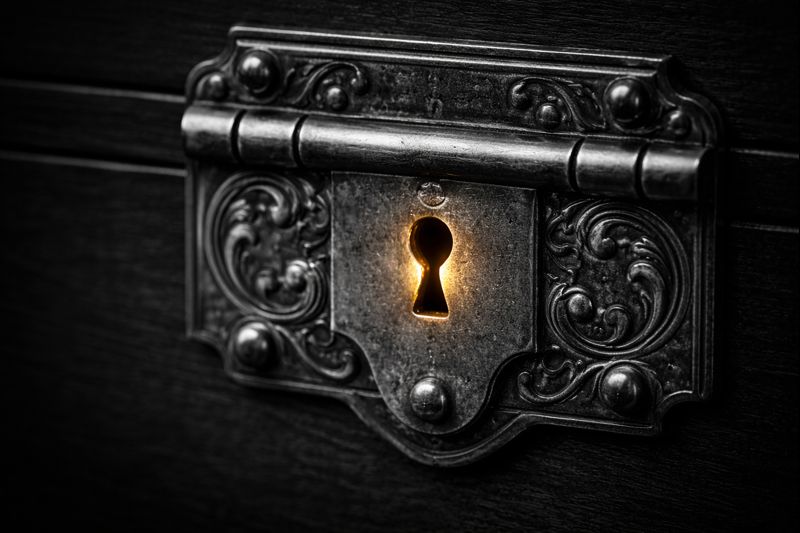 Ornate keyhole with golden light