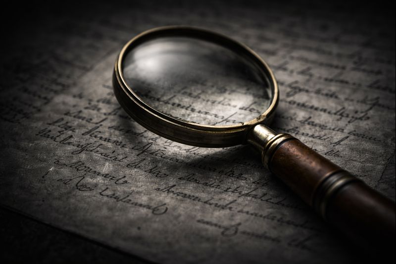 Magnifying glass on manuscript